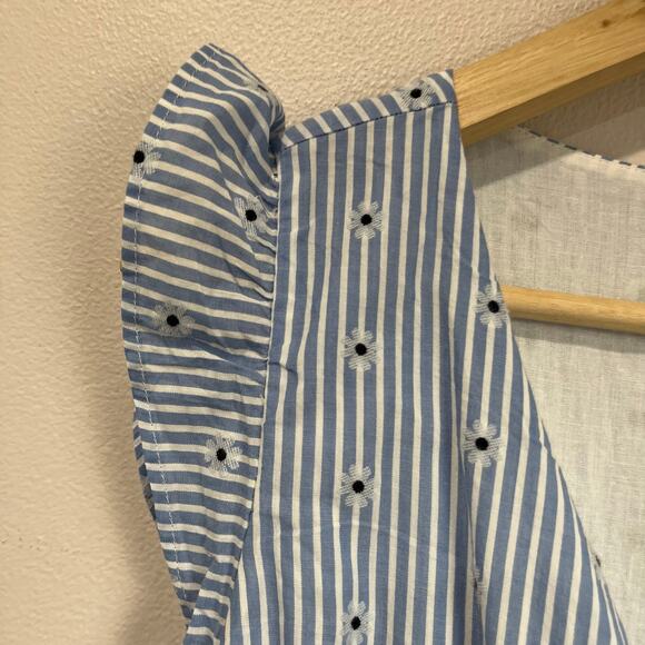 LOFT Wrap Midi Dress L Blue Eyelet 100% Cotton Ruffle Sleeves Summer Sundress - Picture 9 of 9